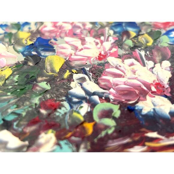VTG Framed Oil Painting Floral Still Life Basket of Flowers Bold Textured MCM - Picture 3 of 14